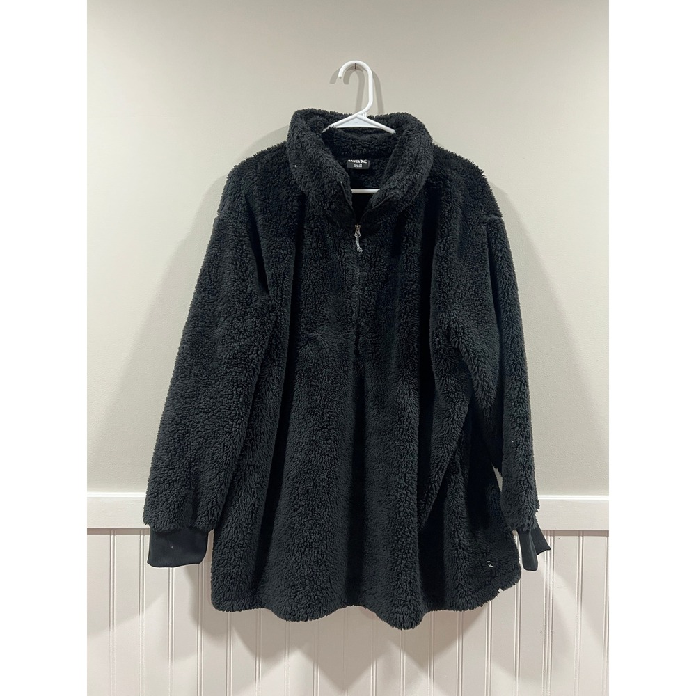 Eddie Bauer Fleece Sherpa Quarter Zip Jacket Black Warm Cozy Women Size 2XL